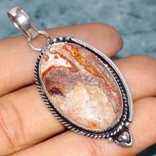 925 Silver Plated Pretty Mexican Laguna Lace Pendant Gemstone 2.1" GW