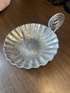 Vintage Aluminum Serving Bowl With Flowers