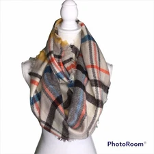 Plaid Wide Infinity Scarf Fall Colors Brown Orange Mustard Yellow Blanket