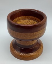 VINTAGE WOODEN PEDESTAL BOWL Hand Turned Layers Of Hard Wood 4 3/4 in Height