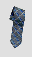 PRONTO UOMO Couture Mens Tie Charcoal Gray  Blue Geometric 100 Silk Necktie