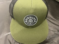 QUIKSILVER Army Green Circle Patch Logo Trucker Mesh Hat Cap Snapback Brim NEW