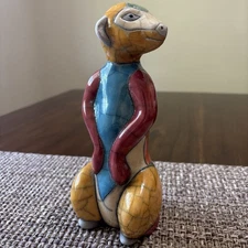 Multi Color Meerkat Figurine Pottery Handmade South Africa Signed 8”