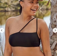 Aerie One Shoulder Beaded Bandeau Bikini Top Women Size XS Black NWT