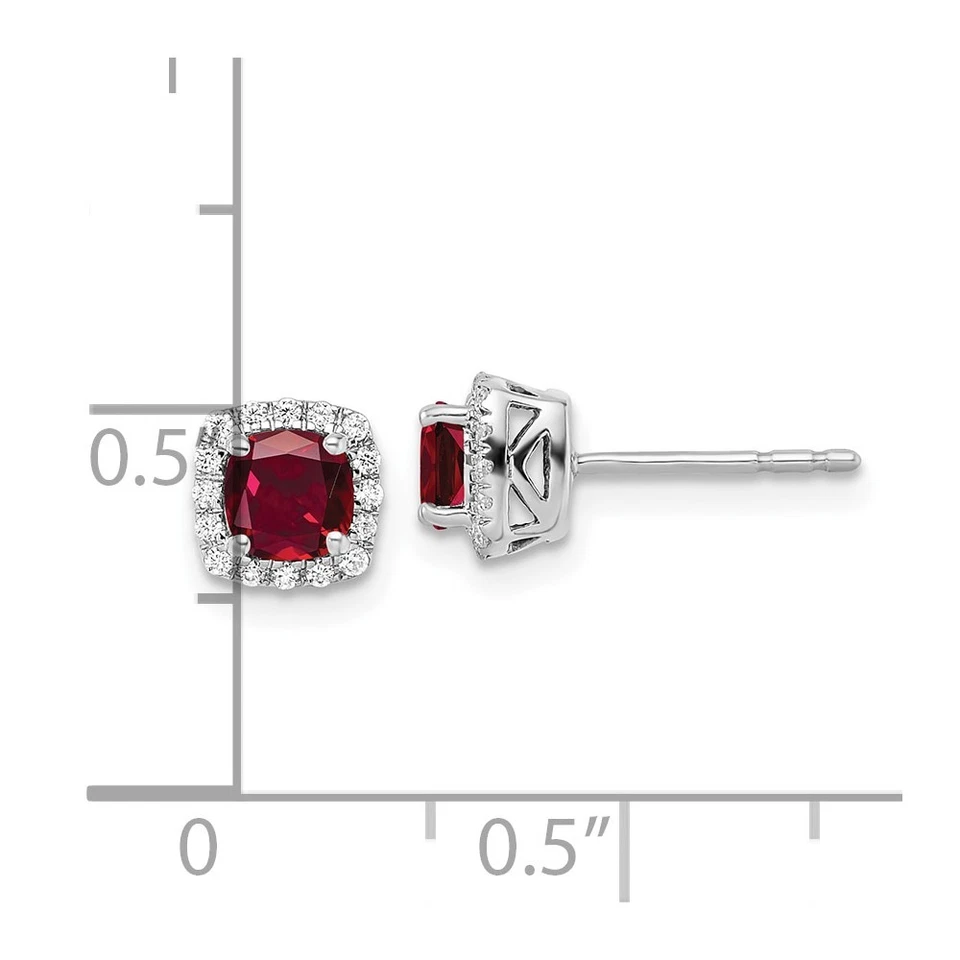 10k White Gold 1/10 Ct Lab Grown Diamond and Lab Created Ruby Halo Stud Earrings - Image 4 of 4