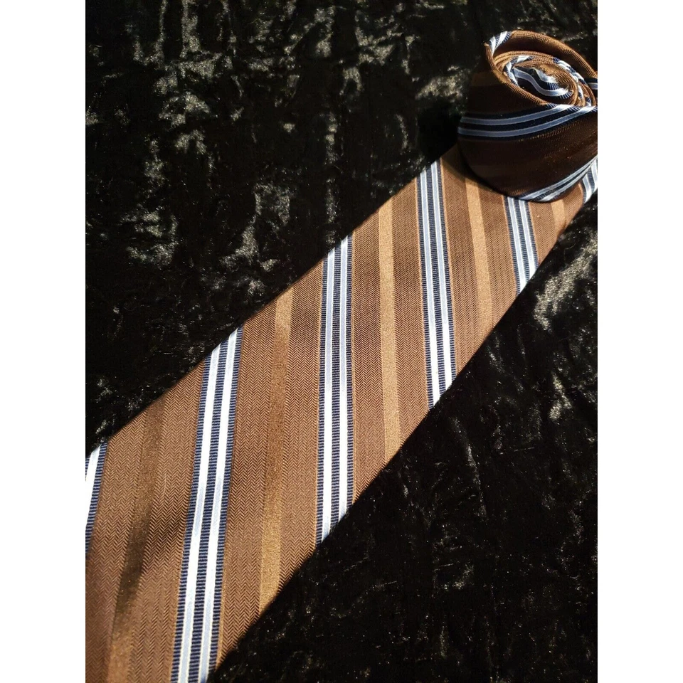 Nautica Striped Neck Tie Mens Brown Blue Striped Silk Career Wear - Image 4 of 4