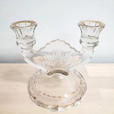 Vintage 20s 30s Art Deco 2-Arm Candelabra Glass with Gold Trim