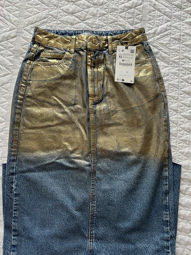 Zara Metallic Denim Skirt Size XS Ref 6164 187 VIRAL SKIRT BLOGGERS FAVOURITE - Picture 15 of 19