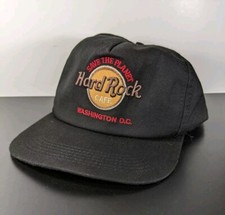 VTG Hard Rock Cafe Washington DC Black Cotton Leather Strapback Hat, Made In USA