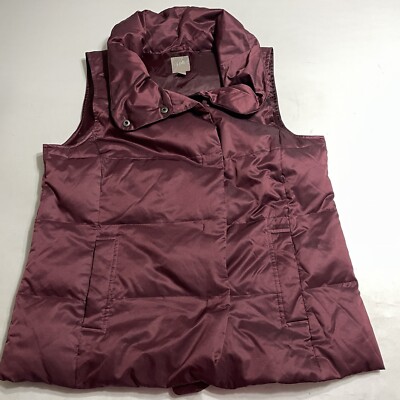 J Jill Goose Down Puffer Vest Womens Sz M Full Zip Pockets Cream Plum Cowl Neck