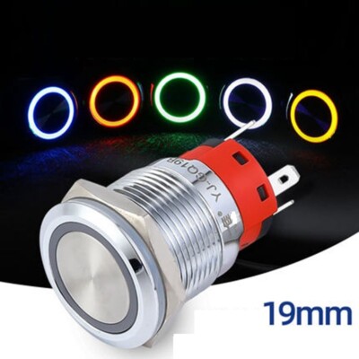 19mm Metal Push Button Ring LED Light Lock 8 Pins 2NO 2NC Waterproof ...