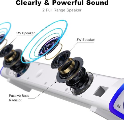 Sound Bar Lautsprecher PC Computer Monitor Boxen Box mit 3,5mm AUX LED Weiß B324 - Bild 2 von 7