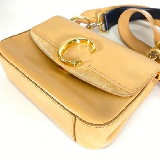 Chloe C Small Double Carry Bag 2Way Handbag Shoulder Bag Leather