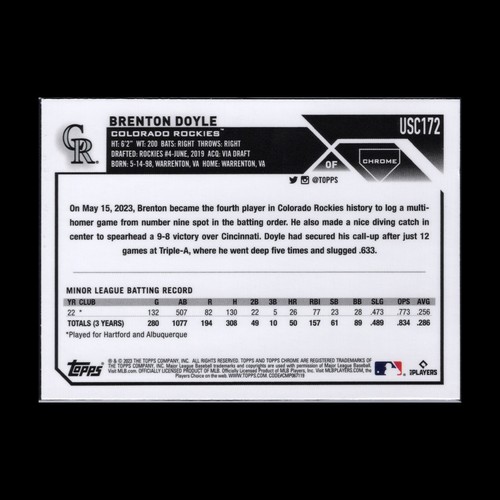 2023 Topps Chrome Updated Series BRENTON DOYLE #USC172 Rookie RC - Picture 4 of 4