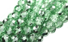 10 Mint Green Metallic Glass Faceted Fire Polished Round Beads 8MM