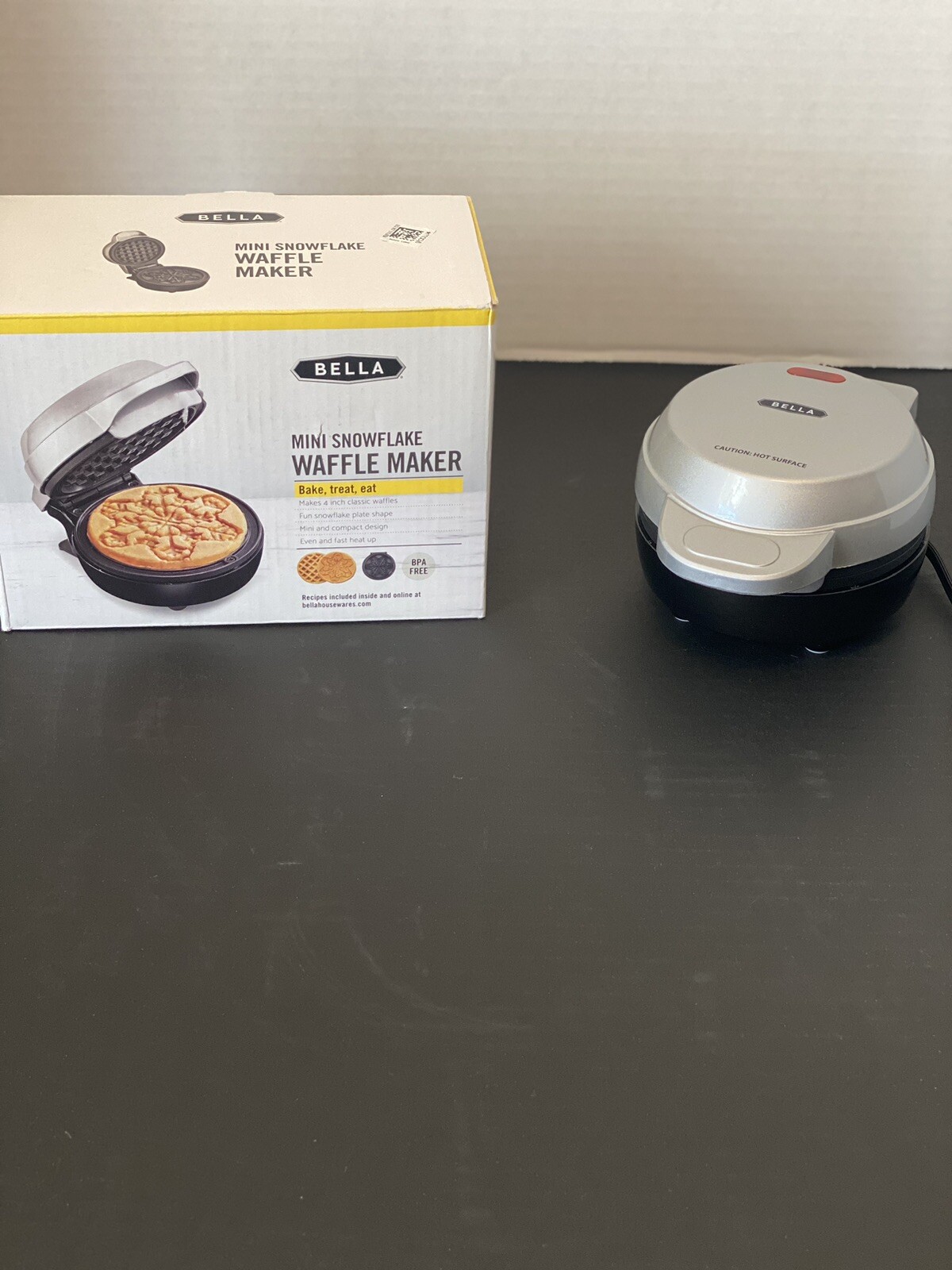 Bella Mini Waffle Maker Silver Snowflake BPA Free with Recipes New in Box-image