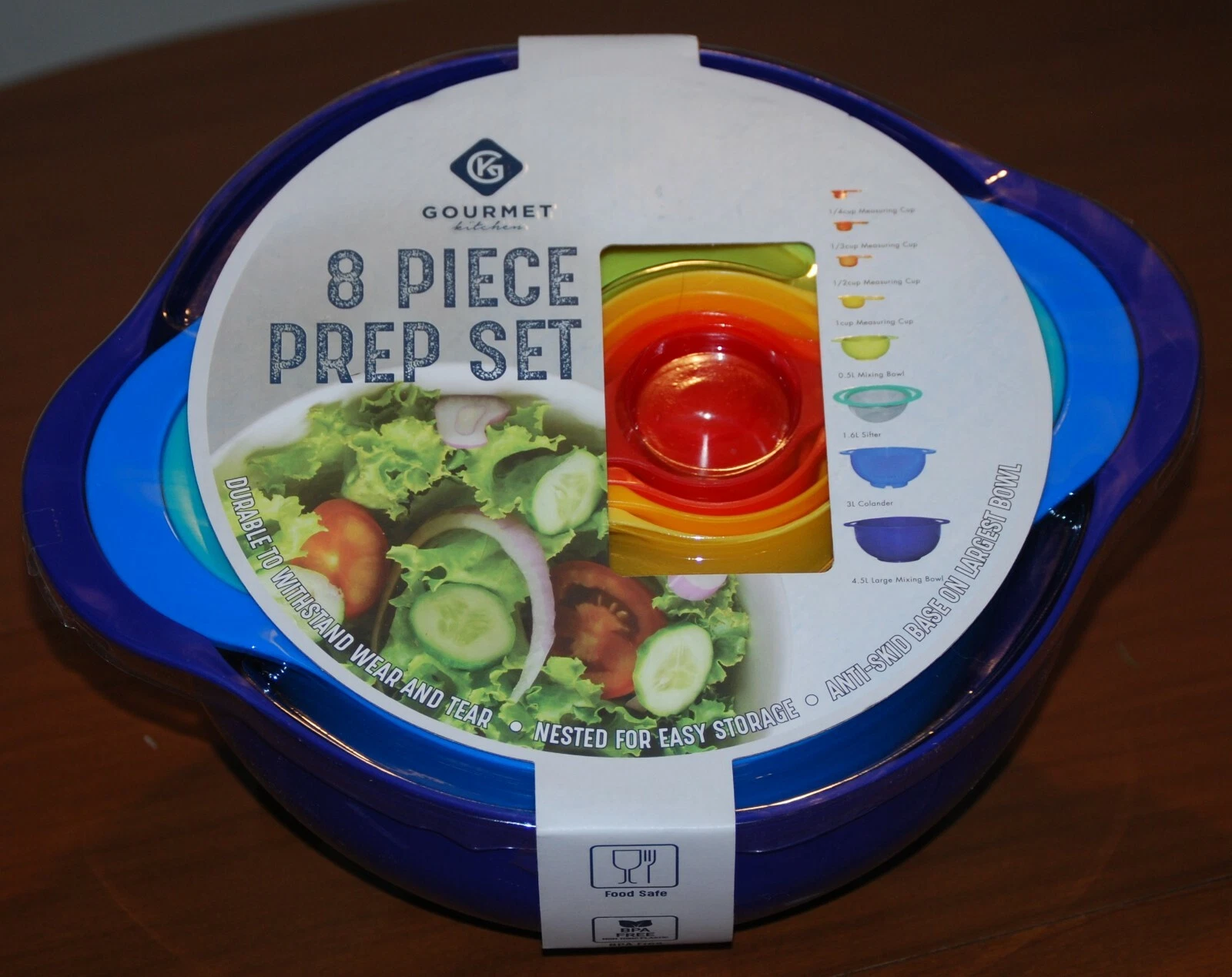 "Blue Mixing Bowl" Gourmet Home 8pc Different Color Prep Set