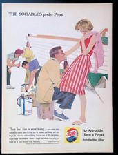 Print Ad 1960's Pepsi-Cola Be Sociable Christmas Tree Skiing Beach Boat