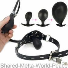 Unisex Inflatable Mouth Gags Belt Panel Studded Big Plugs Binding Flirt