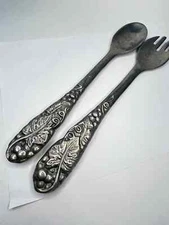 Set Two pieces Flatware Salad pasta FORK AND SERVING SPOON Grapes Aluminum 11"