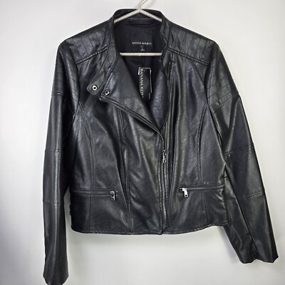 NEW Banana Republic Moto Black Vegan Leather Jacket Gunmetal