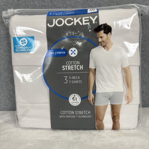 Jockey VNeck TShirts Men's 2XL (5052) White 3 Pack Cotton Stretch eBay