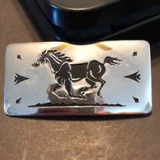 Small Vintage VTG Chambers Belt Buckle Silver Wild Horse Stallion
