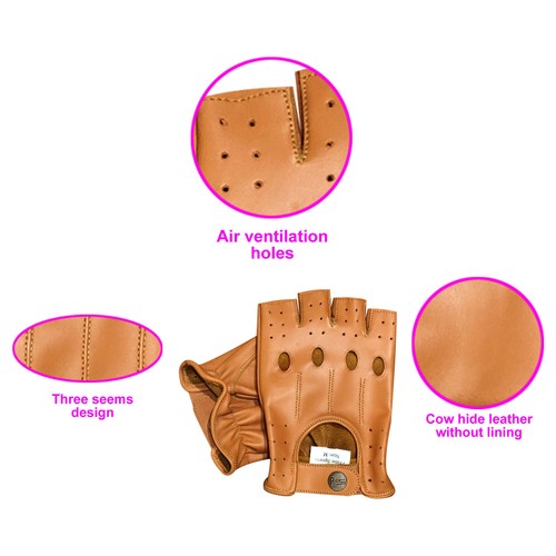 PSS Hombre Medio Dedo Cuero Conducción Ciclismo Exterior Verano Guantes Mitones 309 - Imagen 10 de 58