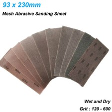 93x230mm Mesh Abrasive Sanding Sheet Hook  Loop Grit 120-600 Wet Dry Sandpaper