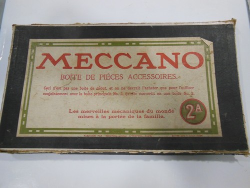 BOITE ANCIENNE COMPLÉMENTAIRE de Meccano N° 2A Bleu/Or liens & manuel