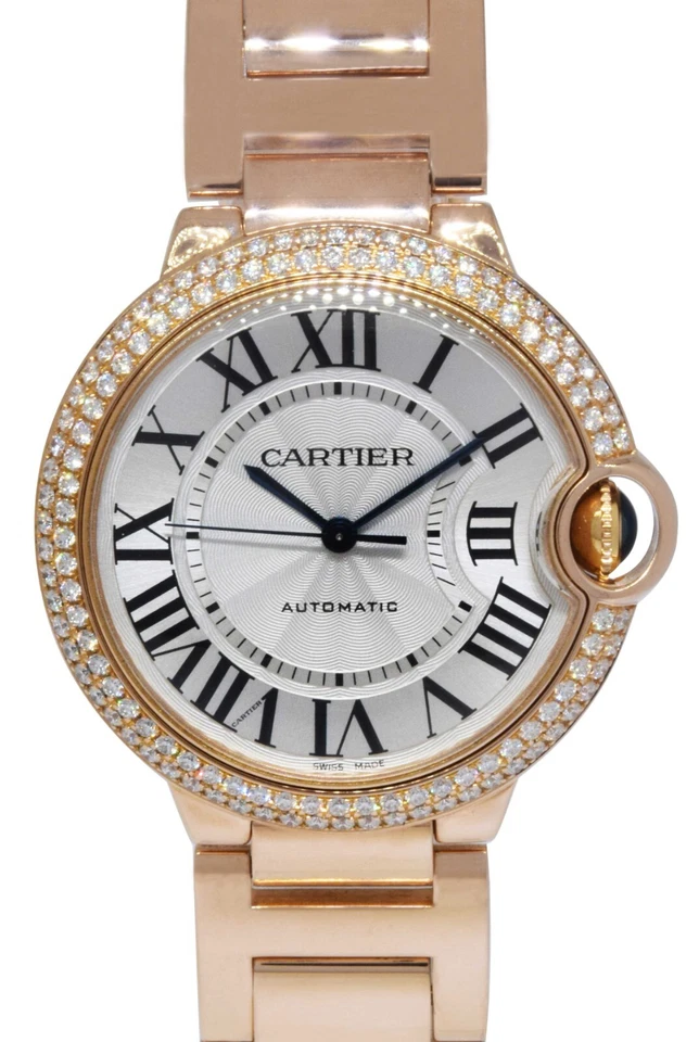 Cartier Ballon Bleu 36mm 18k Rose Gold Diamond Bezel Watch B/P WJBB0005 3003