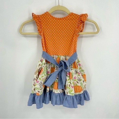 Eleanor Rose dress pumpkin orange dot Sz 3-4 - Picture 2 of 6