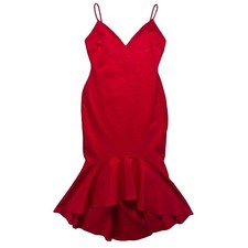 Windsor Red Spaghetti Strap Ruffle Hem Midi Dress NWT Party Hi-Low Large