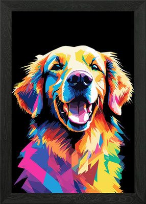 Golden Retriever Pop Art Gerahmtes Wandbild Poster Leinwanddruck Bild
