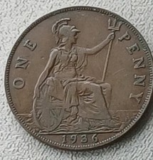 1936 One Penny - King George V - British Bronze Coin. Nice Condition 