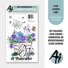New ART IMPRESSIONS Rubber Stamp Watercolor FLOWER CART set free USA ship
