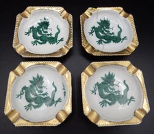 4 Org Meissen Dragon 3" Square Ashtrays - 2 repaired