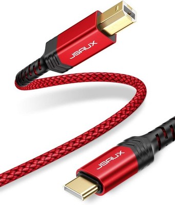 Printer Cable USB B to C 10ft JSAUX Red for Mac