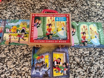 Vintage Eichhorn Fairy Tale Picture Cubes of Wood 9 Block Puzzle 6 Images German