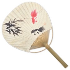 Japanese Uchiwa Flat Fan Hand Held Bamboo Handle KINGYO Goldfish Made in Japan