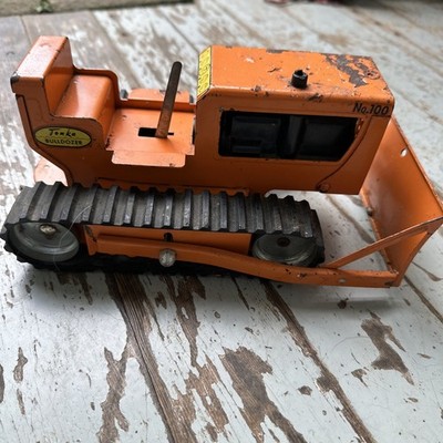 Vintage Orange 1960's Mighty Tonka Toys Bulldozer Pressed Steel Original No. 100