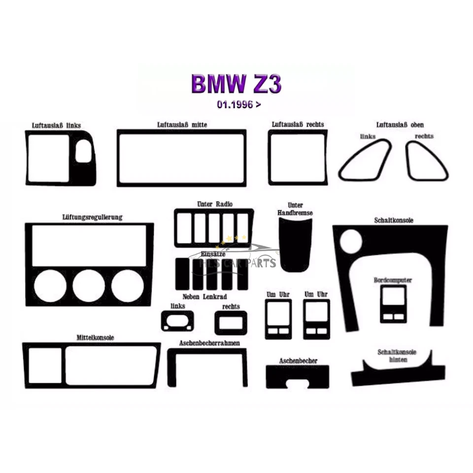 Interior Dash Trim Cover Set Fits For BMW Z3 1996-1998 23 PCS Piano Black Look — 第 4/4 张图片