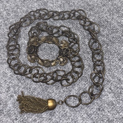 Vintage Belt Chain Circle  Chunky Floral Buckle Rectangle Tassel Adjustable