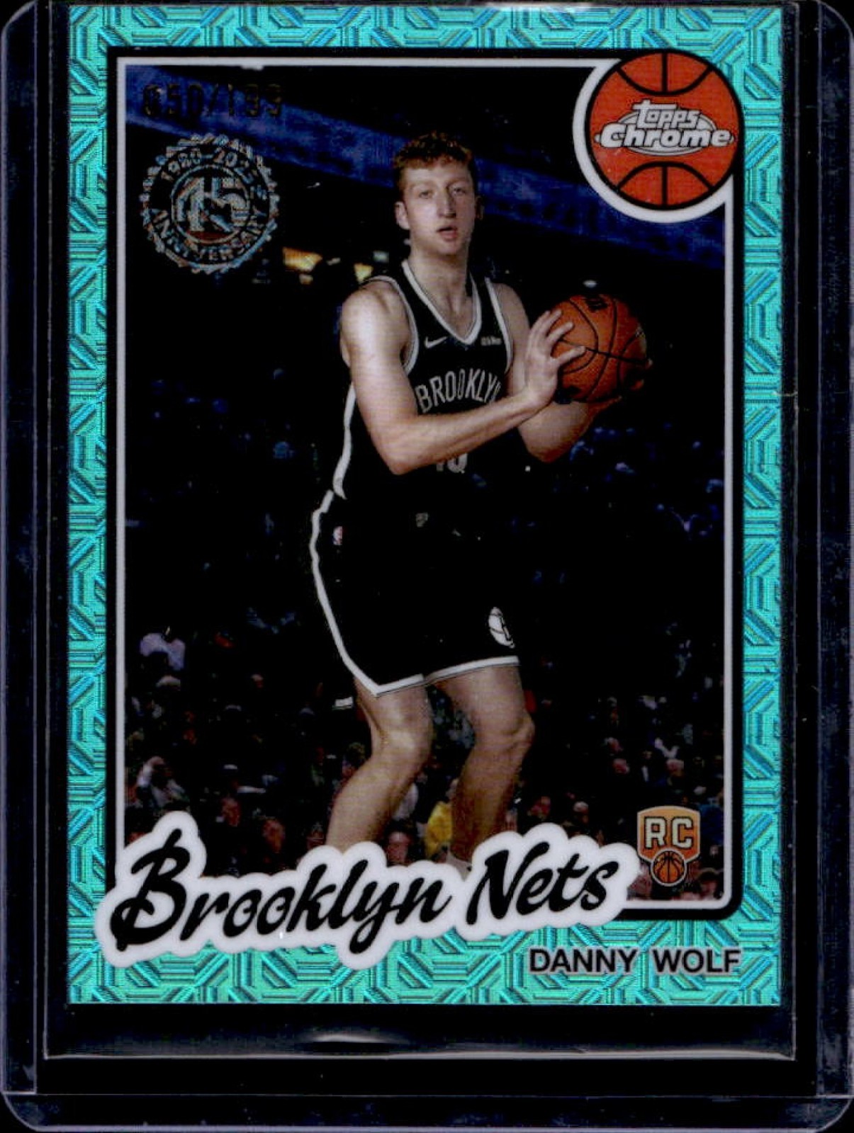 2025-26 Topps Danny Wolf 1980-81 Chrome RC Aqua Mojo Refractor Rookie #/199 Nets