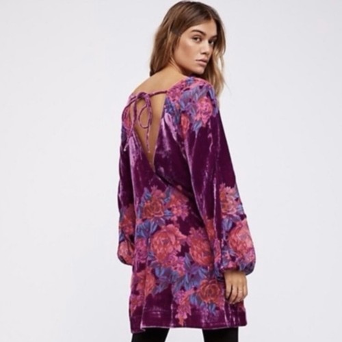 Mini Vestido Free People Misha Burnout Terciopelo Floral Talla L Bolsillos Púrpura/Rosa - Imagen 5 de 21