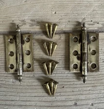 Pair Victorian Brass Hinges Furniture Cabinet Antique Salvage Flat Head Screws