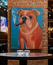Dog Painting Original Art – Funny Bulldog Pop Art Acrylic Wall Decor 18x14
