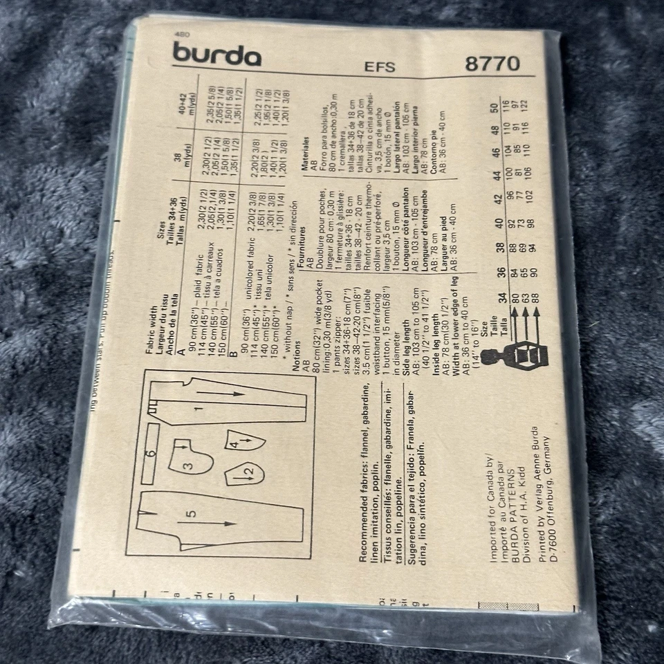 New Burda 8770 Women's Hose Pantalon Pants 8 10 12 14 16 Sewing Pattern - Image 2 of 2