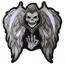 Grim Reaper Crossed Scythe Finger Large Back Patch Embroidered