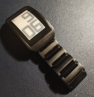 Phosphor DH01 Curved E-Ink Watch Rare Stainless Steel Black Case, Black Bracelet